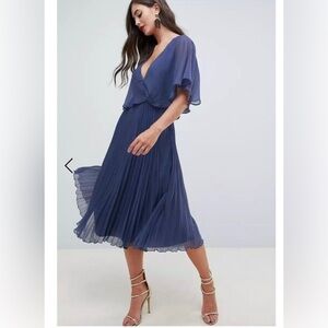 Asos flutter sleeve open back blue dress